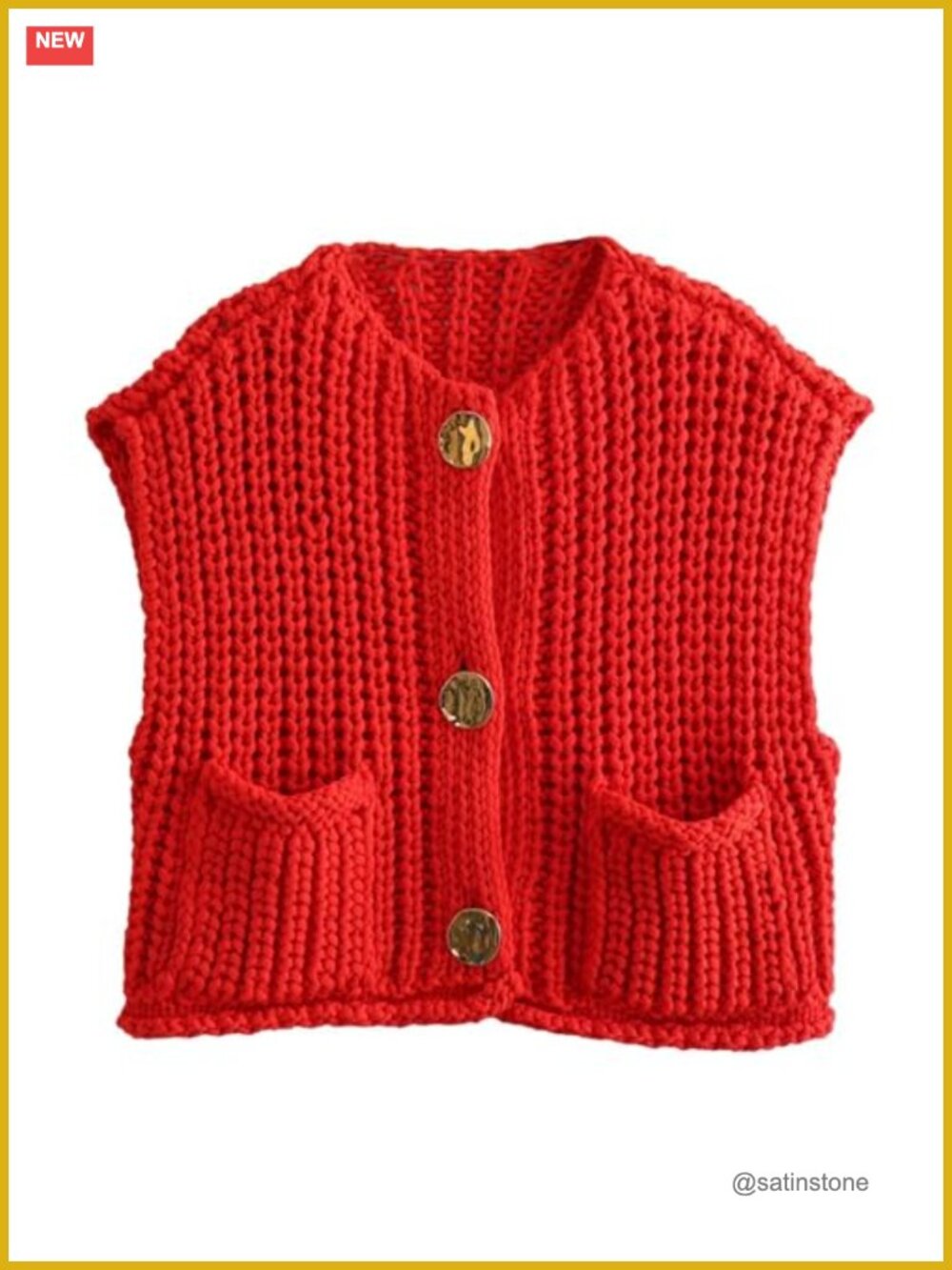 Sleeveless Cropped Knit Cardigan Button Down Sweater Vest with Pockets
